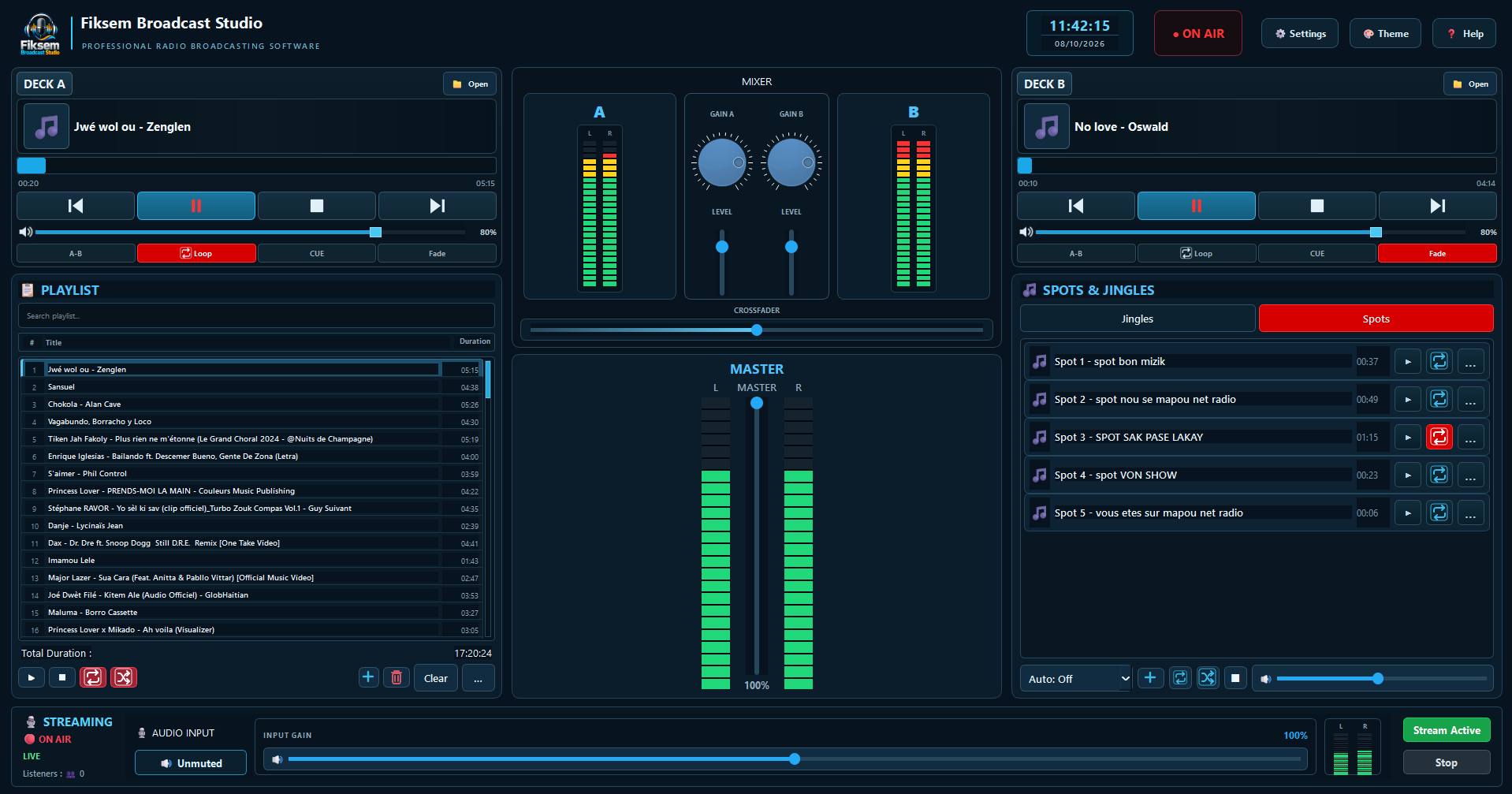 Fiksem Broadcast Studio radio studio interface