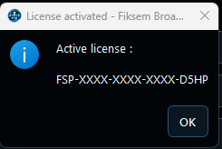 Fiksem Broadcast Studio license activation confirmation